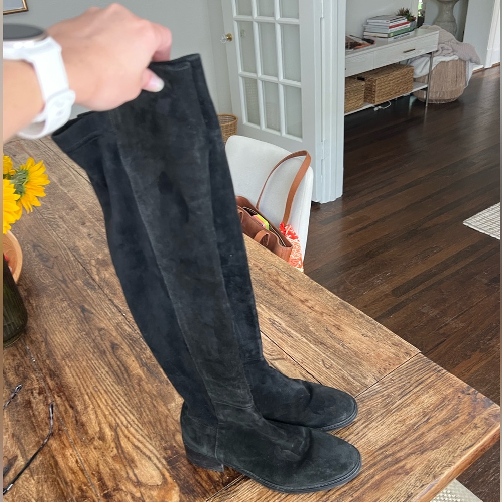 Black suede over the knee boots